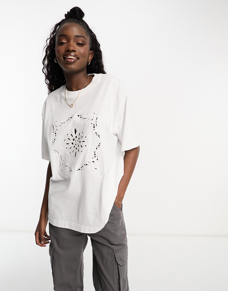 ASOS DESIGN oversized t-shirt in embroidered cutwork in white