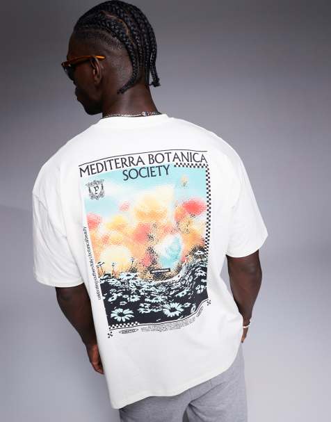 ASOS DESIGN - Oversized T-shirt in gebroken wit met botanische print op de achterkant - view 1