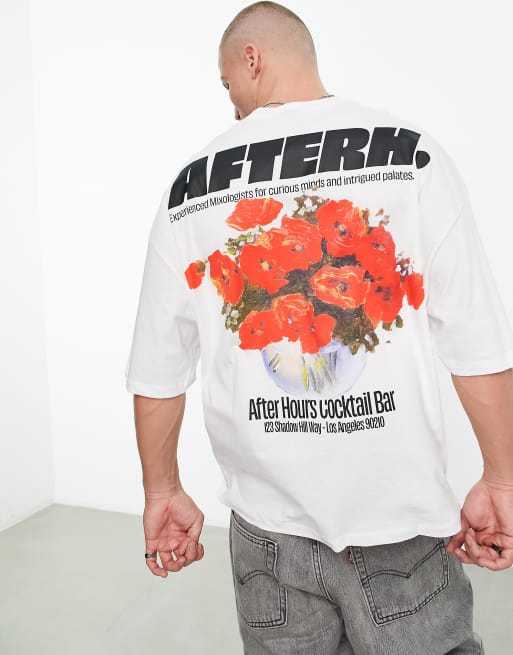 ASOS DESIGN - Oversized T-shirt in gebroken wit met fotografische bloemenprint op de borst en rug