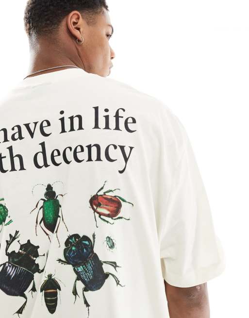ASOS DESIGN - Oversized T-shirt in gebroken wit met insectenprint op de achterkant