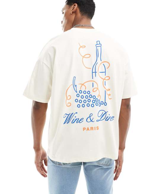 ASOS DESIGN - Oversized T-shirt in gebroken wit met Parijse wijnprint op de achterkant