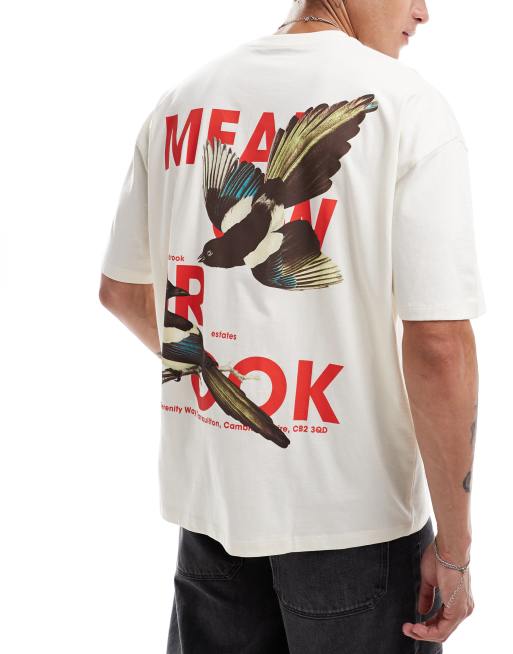ASOS DESIGN - Oversized T-shirt in gebroken wit met print op de achterkant