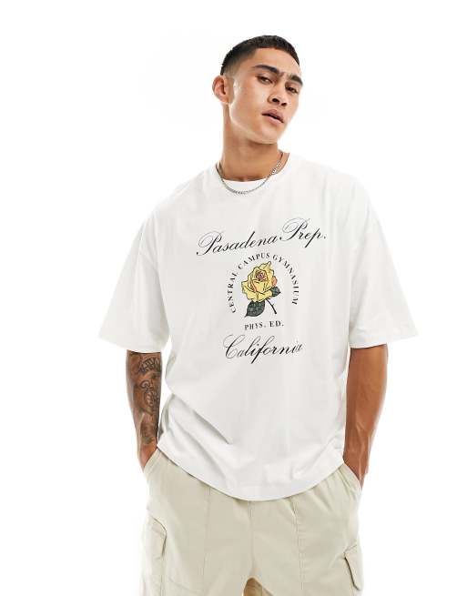 ASOS DESIGN - Oversized T-shirt in gebroken wit met tekstprint op de voorkant