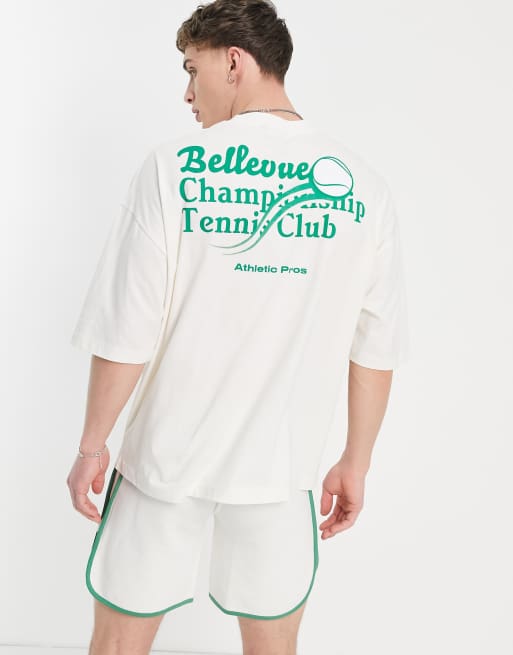 ASOS DESIGN - Oversized T-shirt in gebroken wit met tennisprint op de achterkant