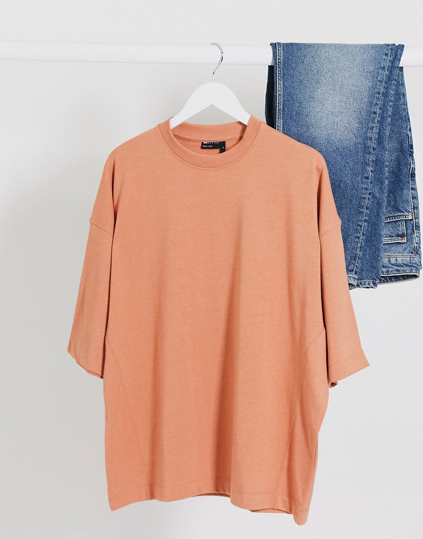 ASOS DESIGN - Oversized T-shirt in gemêleerd oranje met detail aan de zoom aan de zijkant