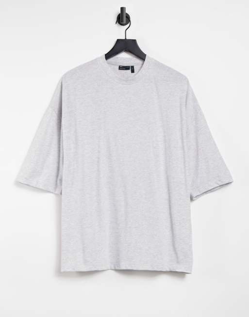 ASOS DESIGN - Oversized T-shirt in gemêleerd wit met bergprint op de achterkant, 2 van 4