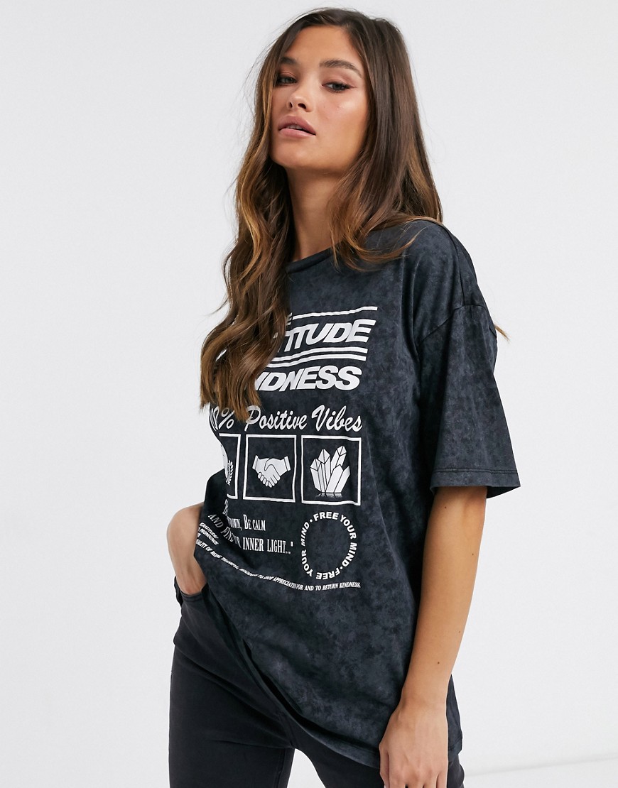 Asos Design Oversized T-shirt With Wellness Print In Washed Charcoal-grey