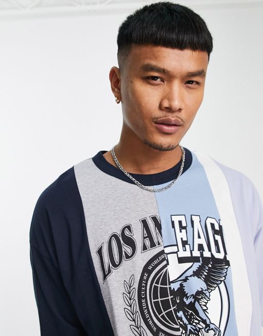 ASOS DESIGN oversized t-shirt in gray and blue dip dye with Los Angeles  city print