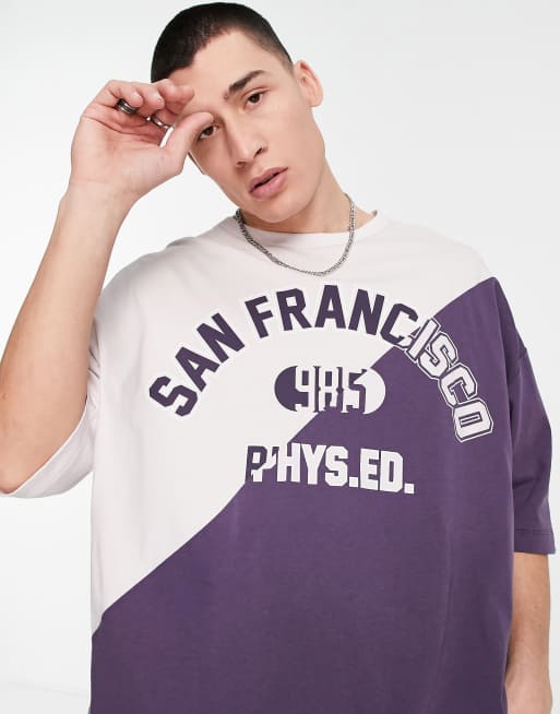 ASOS DESIGN oversized T-shirt in gray color block with San Francisco city print
