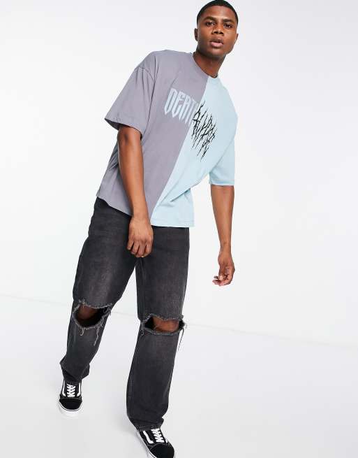 ASOS DESIGN Oversized T-shirt In Gray Color Block With, 45% OFF