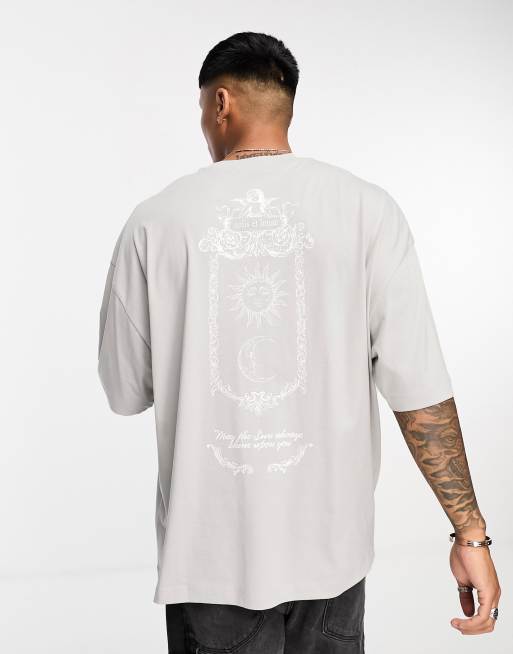 ASOS DESIGN oversized T shirt in gray with celestial back print