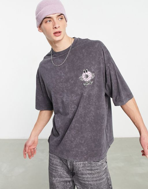 ASOS DESIGN oversized t-shirt in gray and blue dip dye with Los Angeles  city print