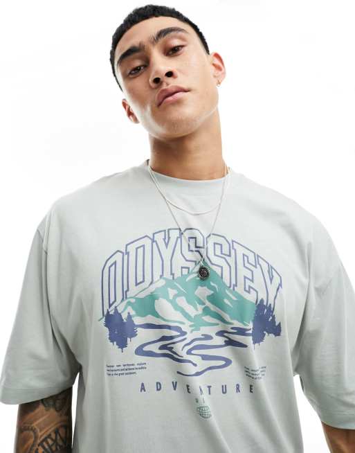 ASOS DESIGN oversized t-shirt in gray with front outdoors print