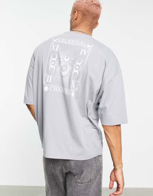 ASOS DESIGN oversized t-shirt in gray with spiritual back print | ASOS