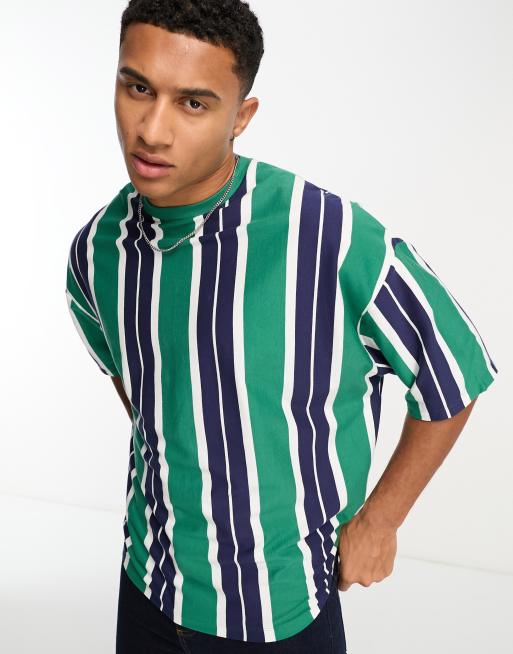 ASOS DESIGN oversized t-shirt in green and navy stripe