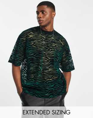 ASOS DESIGN oversized t-shirt in green animal burnout