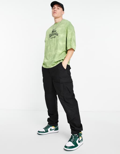 ASOS DESIGN oversized t-shirt in green bleach wash with city chest print, 3 of 4
