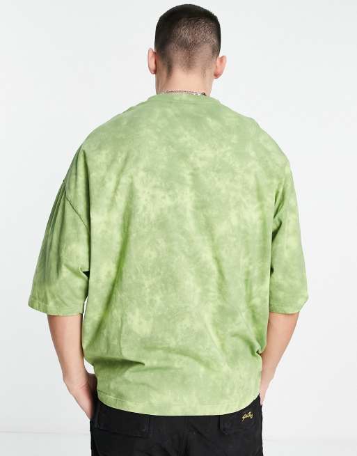 ASOS DESIGN oversized t-shirt in green bleach wash with city chest print, 4 of 4
