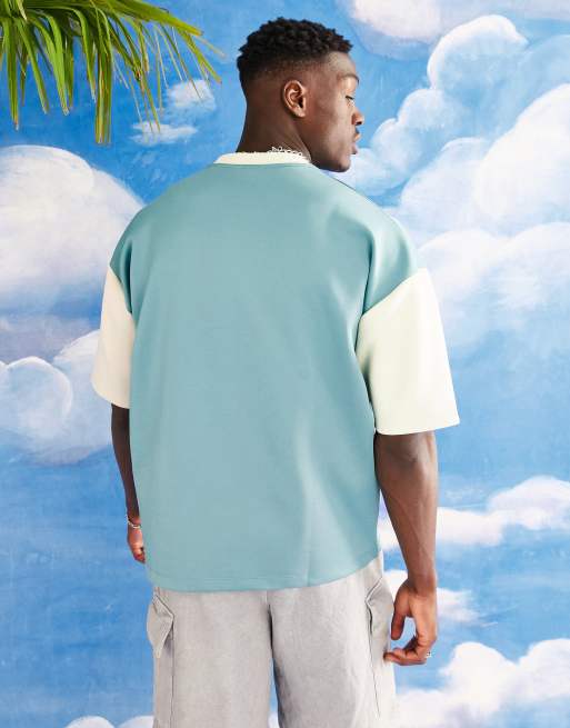 ASOS DESIGN oversized t-shirt in green colour block with Oakland city print  in scuba