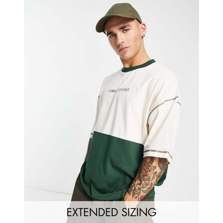 ASOS DESIGN oversized t-shirt in green colour block with New York