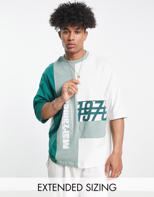 Asos Design Oversized T Shirt In Green Colour Block With Print Asos