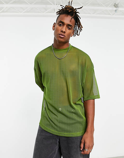 ASOS DESIGN oversized t-shirt in green open mesh | ASOS