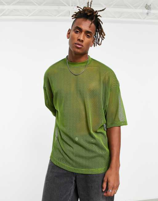 ASOS DESIGN oversized T-shirt in green open mesh