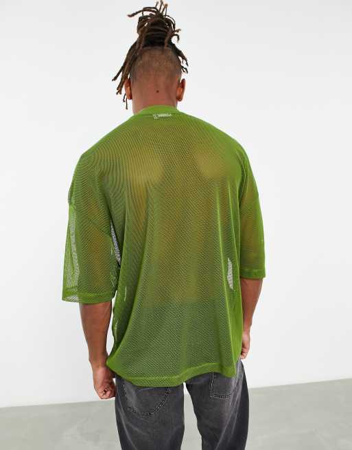 ASOS DESIGN oversized T-shirt in green open mesh