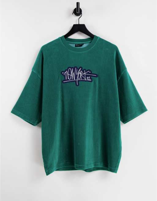 Number Graphic Oversized Jersey Classic Tee, XSStriped Letter Oversized Dark Green V Neck Romwe