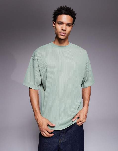 ASOS DESIGN oversized T-shirt in green textured rib - view 1