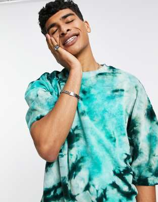 ASOS DESIGN oversized t-shirt in green velour tie dye