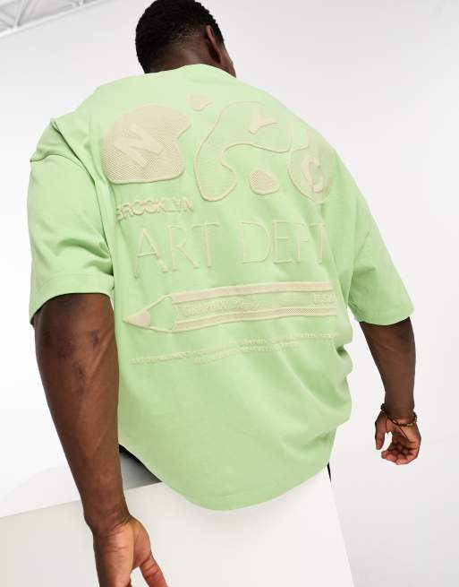 ASOS DESIGN oversized t-shirt in green with back puff print