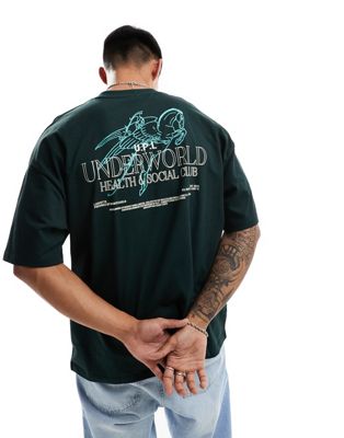 ASOS DESIGN oversized t-shirt in green with cherub back print