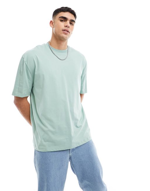 ASOS Actual oversized T-shirt with 'Health & Wellbeing' small chest logo  print in green