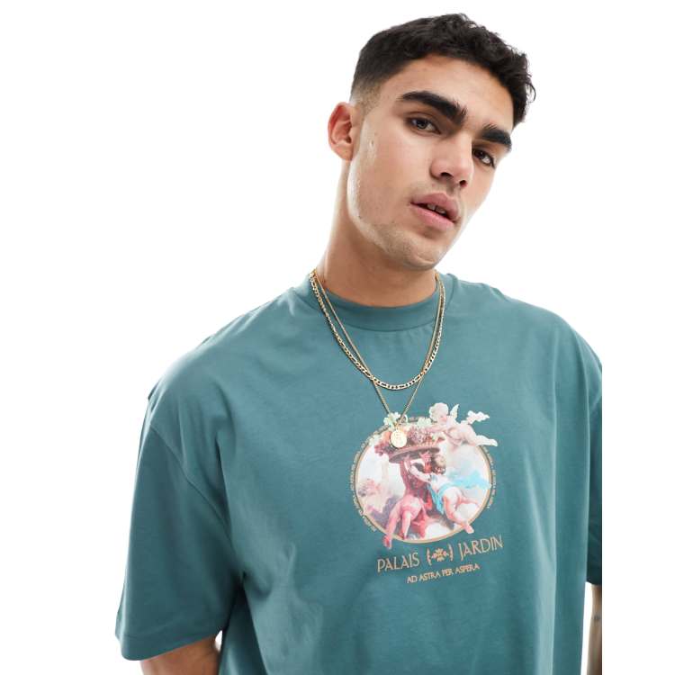 ASOS DESIGN oversized T-shirt in green with front cherub print