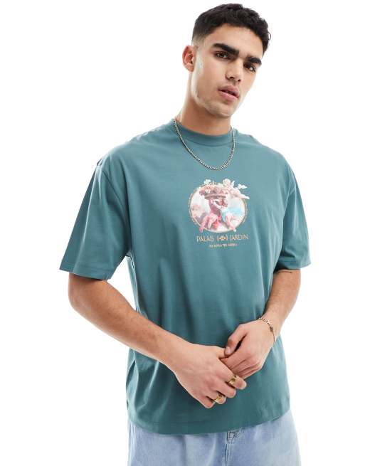 ASOS DESIGN oversized T-shirt in green with front cherub print ASOS