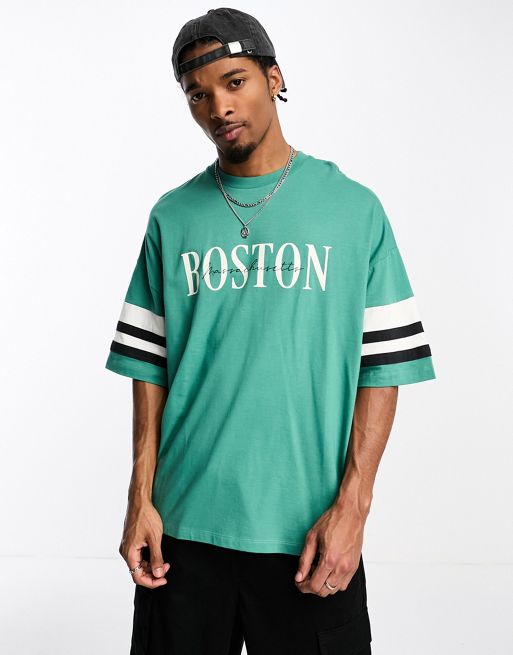 ASOS DESIGN oversized t-shirt in green with front print & colour block ...