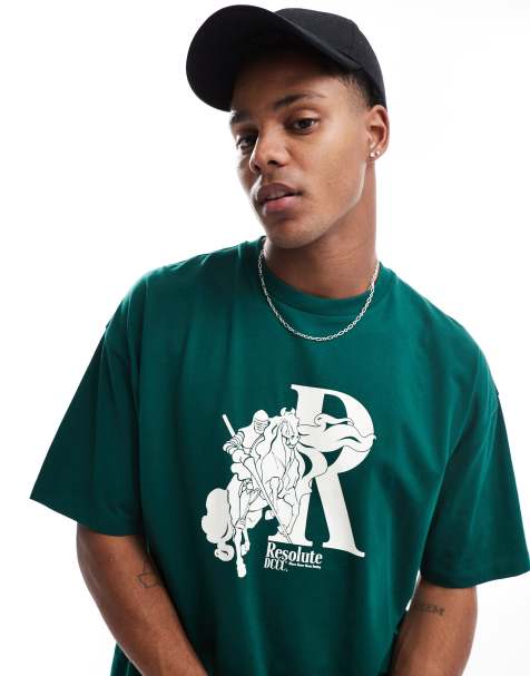ASOS DESIGN oversized t-shirt in green with front print - view 1