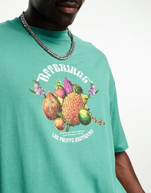 ASOS DESIGN oversized t-shirt in green with fruit-bowl print | ASOS