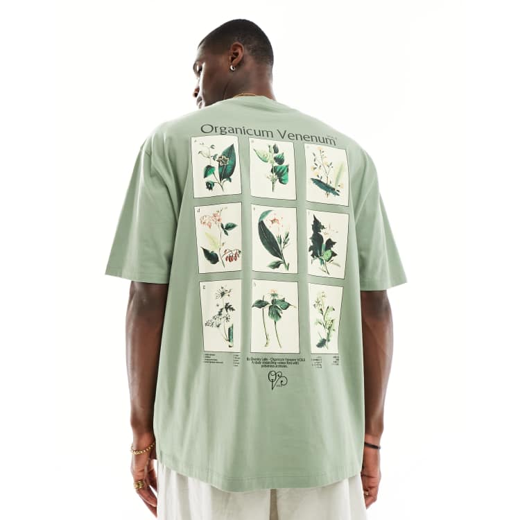 ASOS DESIGN oversized t-shirt in green with plant back print