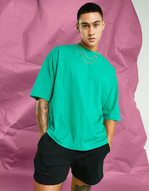 ASOS DESIGN oversized t-shirt in green with sandwich back print