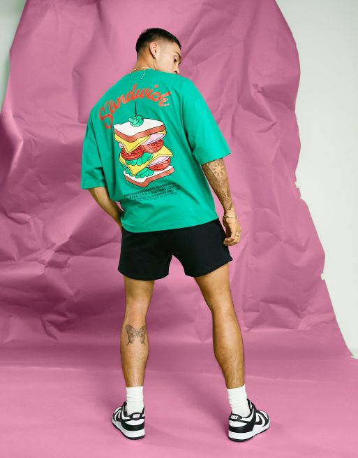 ASOS Design Oversized T-Shirt in Green with Souvenir Back Print