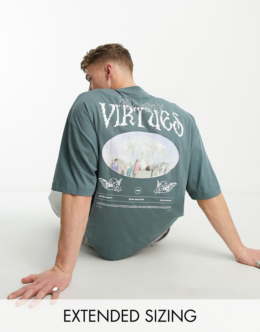 ASOS DESIGN oversized t-shirt in green with Virtues print