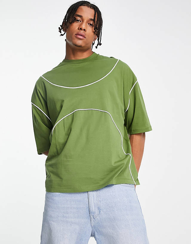 ASOS DESIGN - oversized t-shirt in green with white piping