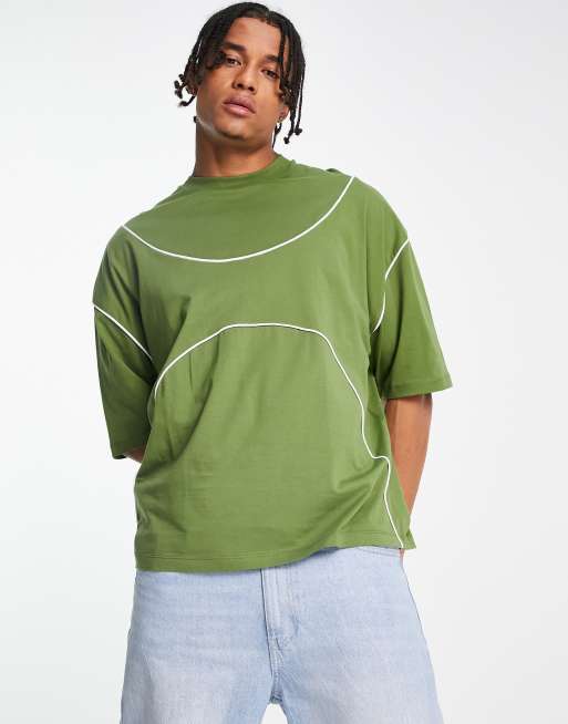 ASOS DESIGN oversized t-shirt in green with white piping | ASOS