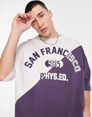 ASOS DESIGN oversized t-shirt in grey colour block with San Francisco city print