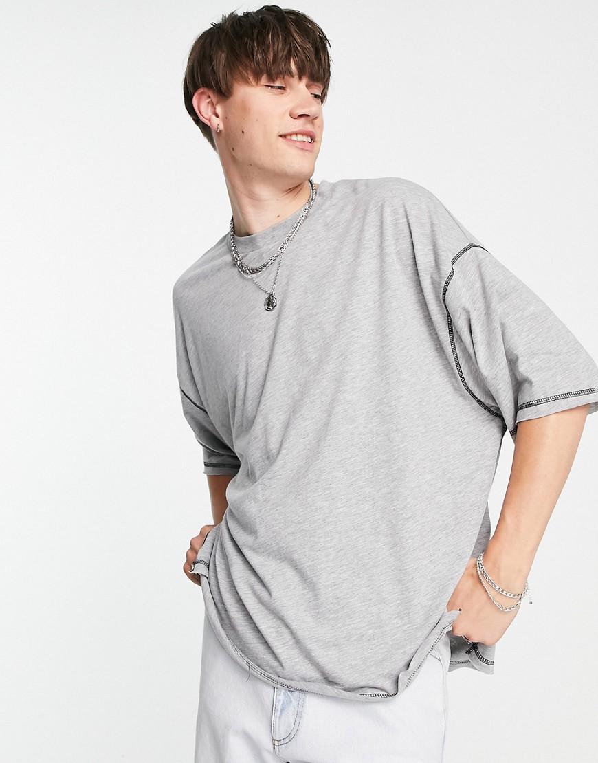 ASOS DESIGN oversized t-shirt in grey marl with contrast stitching