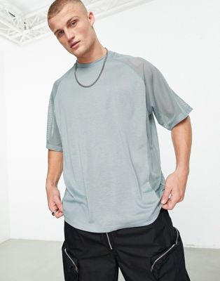 ASOS DESIGN oversized t-shirt in grey mesh colour block - ASOS Price Checker