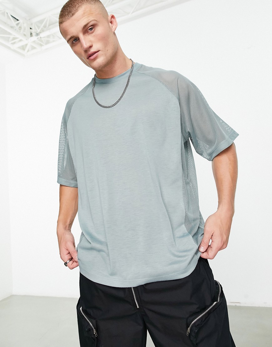 ASOS DESIGN oversized t-shirt in grey mesh colour block