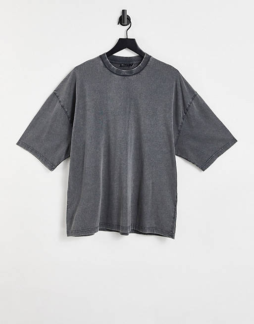 T-Shirts & Vests oversized t-shirt in grey organic cotton blend acid wash 